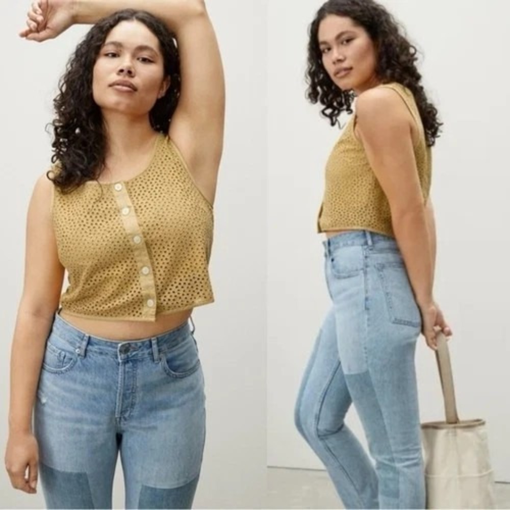 Everlane The Eyelet Scoop‎ Neck Tank Top in Golden Hour Yellow Size 00 Preppy